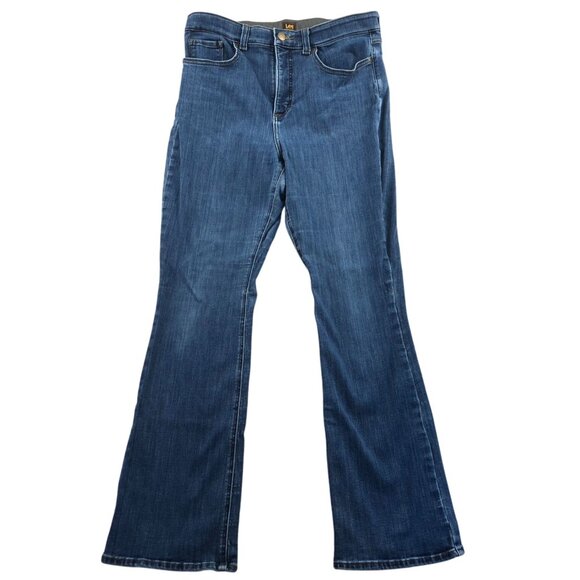 Lee Womens Jeans Size 14 Medium Wash Bootcut Leg Blue Denim Classic Casual - Picture 1 of 12